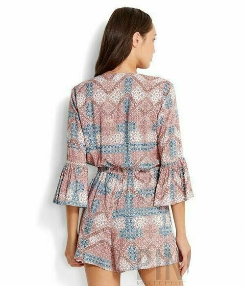 Dawn To Dusk Bohemian Print Bell Sleeve Romper Playsuit