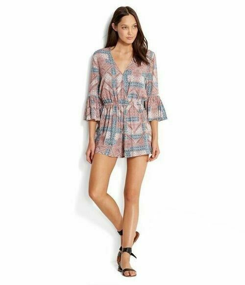 Dawn To Dusk Bohemian Print Bell Sleeve Romper Playsuit