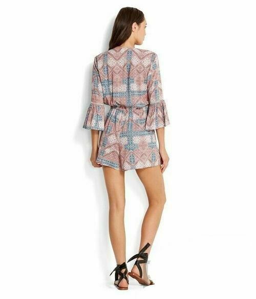 Dawn To Dusk Bohemian Print Bell Sleeve Romper Playsuit