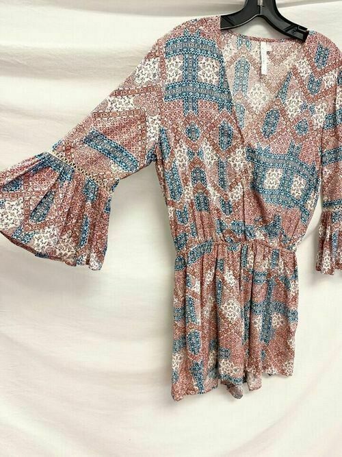 Dawn To Dusk Bohemian Print Bell Sleeve Romper Playsuit