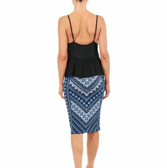 Vervou Blue Stretch High Waisted Midi Pencil Skirt