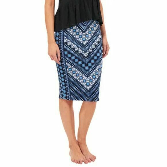 Vervou Blue Stretch High Waisted Midi Pencil Skirt