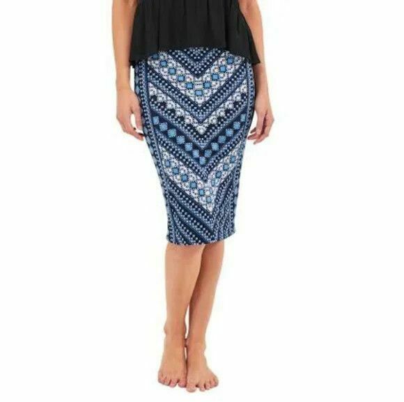Vervou Blue Stretch High Waisted Midi Pencil Skirt