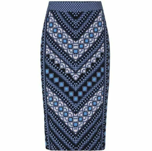 Vervou Blue Stretch High Waisted Midi Pencil Skirt