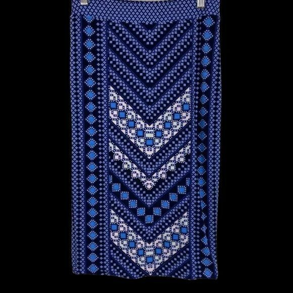 Vervou Blue Stretch High Waisted Midi Pencil Skirt