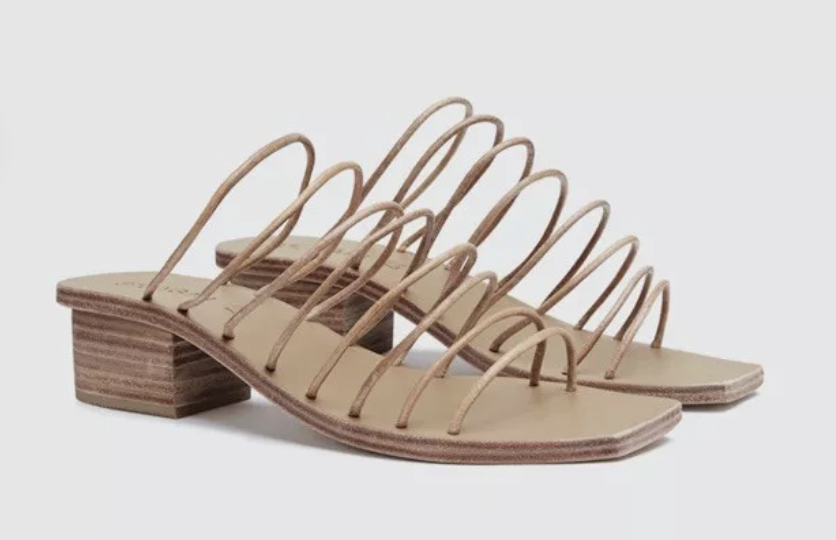 Agni Ines White Leather Strappy Block Heel AirRobe