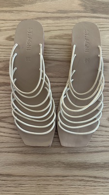 Agni Ines White Leather Strappy Block Heel AirRobe