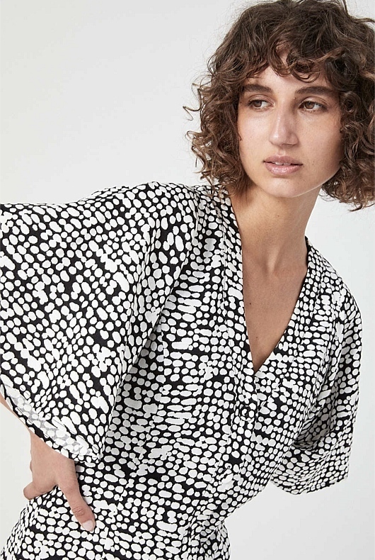 Spot Print Midi Linen Dress