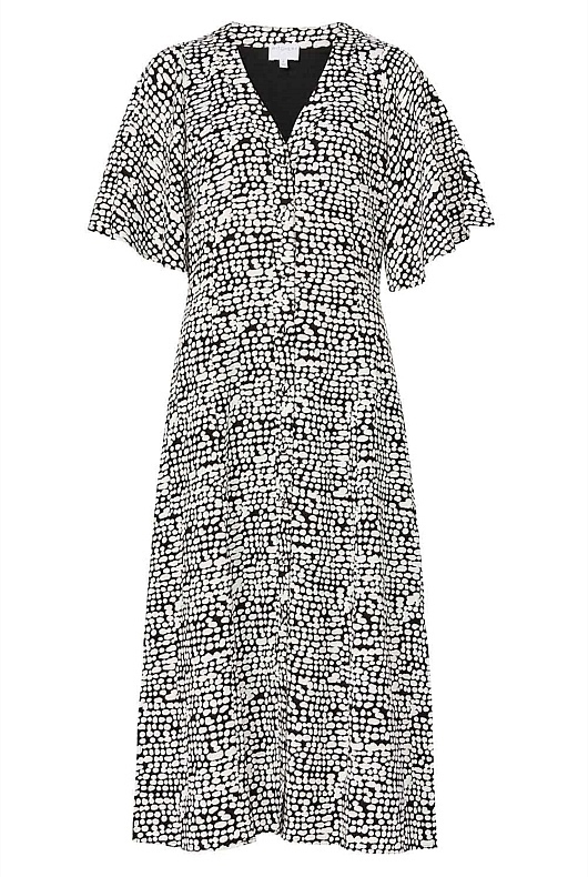 Spot Print Midi Linen Dress