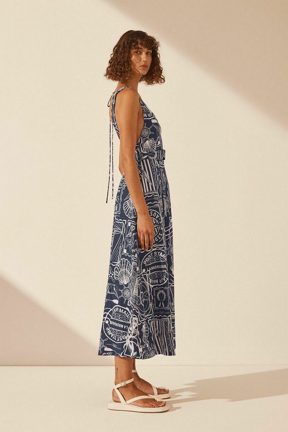  Amelie Linen Plunge Panelled Midi Dress