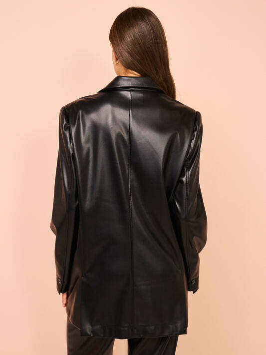 Vegan Leather Boxy Blazer in Black